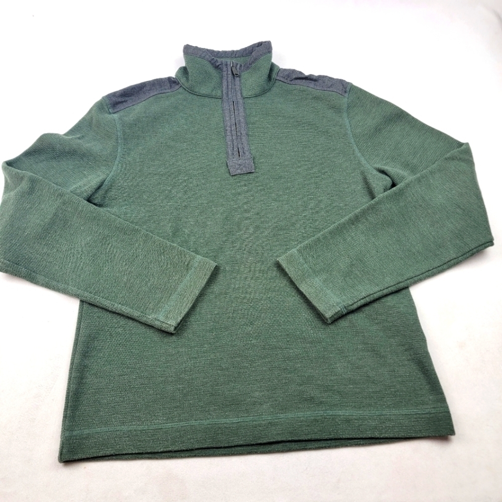 Banana Republic 1/4 zip thermal pullover sweater in green with grey detailing